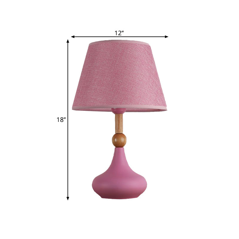 Macaron Fabric 1-Head Night Table Light With Metallic Vase Base - Grey/Pink/Blue