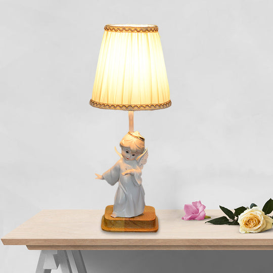 Nordic Yellow Cone Lamp With Pleated Fabric Shade - Stylish Desk Lighting Angel Deco (1 Light) / B