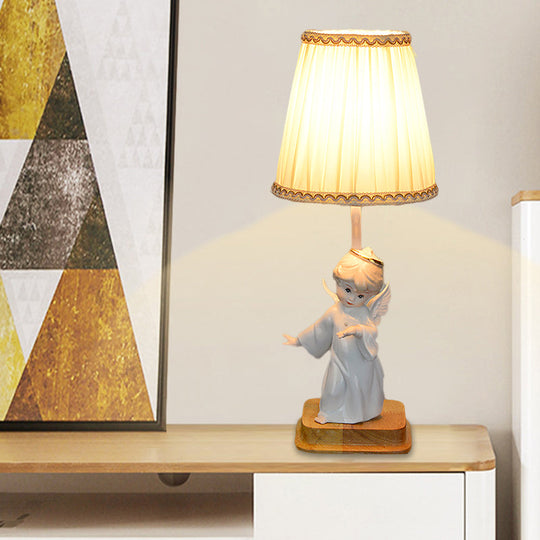 Nordic Yellow Cone Lamp With Pleated Fabric Shade - Stylish Desk Lighting Angel Deco (1 Light)