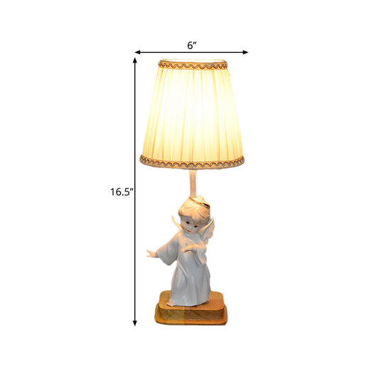 Nordic Yellow Cone Lamp With Pleated Fabric Shade - Stylish Desk Lighting Angel Deco (1 Light)