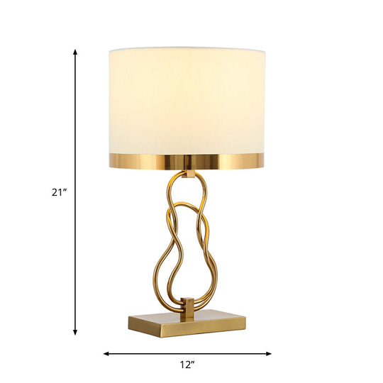 Situla - Vintage Brass 1-Light Task Lamp Vintage Fabric Drum Shade Nightstand Lighting with Gourd Base