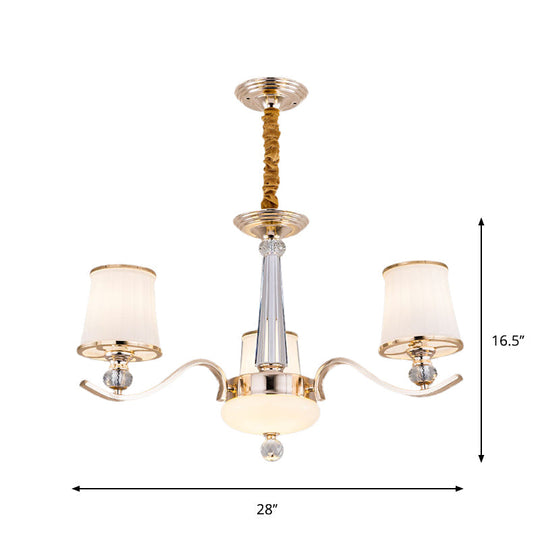 Gold Opaque Glass Conic Pendant Lighting - Simple 3-Light Chandelier Fixture
