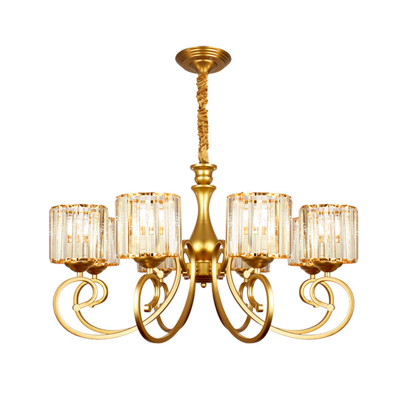 8-Head Modern Prismatic Glass Chandelier Lamp - Gold Suspension Pendant Light