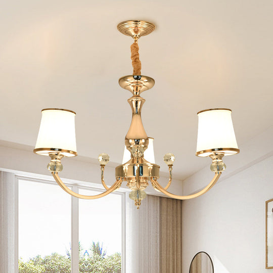 Modern Opal Glass Ceiling Hang Fixture With Chrome/Gold Pendant Chandelier - 3/6 Lights Curved Arm