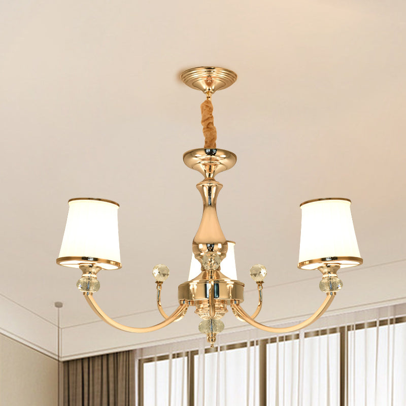 Modern Opal Glass Ceiling Hang Fixture With Chrome/Gold Pendant Chandelier - 3/6 Lights Curved Arm