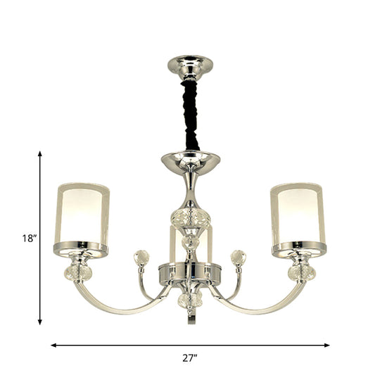 Dual-Layer Clear And Opal Glass Ceiling Lamp: 3-Head Minimalism Chandelier With Crystal Deco In