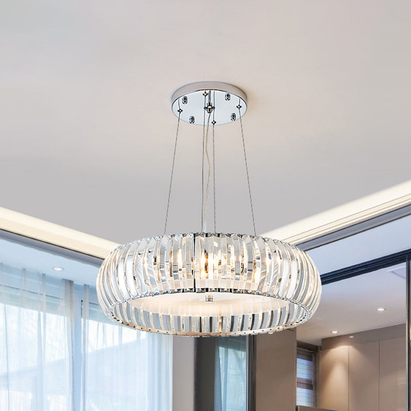 Chrome Doughnut Hanging Chandelier With Crystal Prisms Shade - Simplicity Led Down Lighting