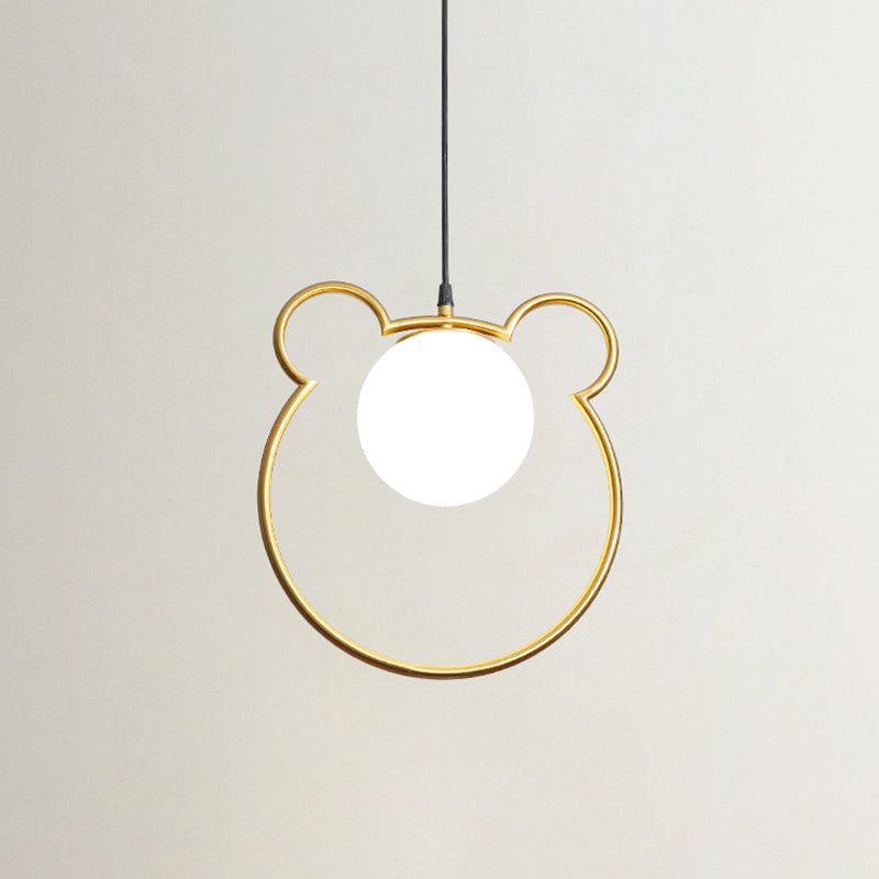 Bear/Loving Heart Frame Pendulum Light In Modern Metallic Brass - Single Head Parlor Hanging Lamp