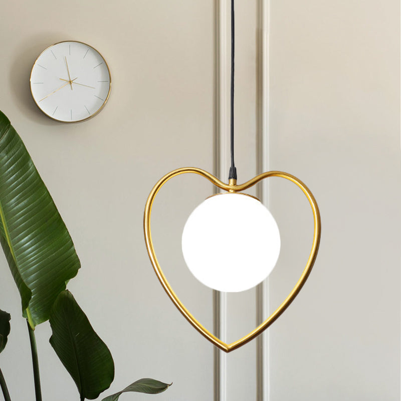 Bear/Loving Heart Frame Pendulum Light In Modern Metallic Brass - Single Head Parlor Hanging Lamp
