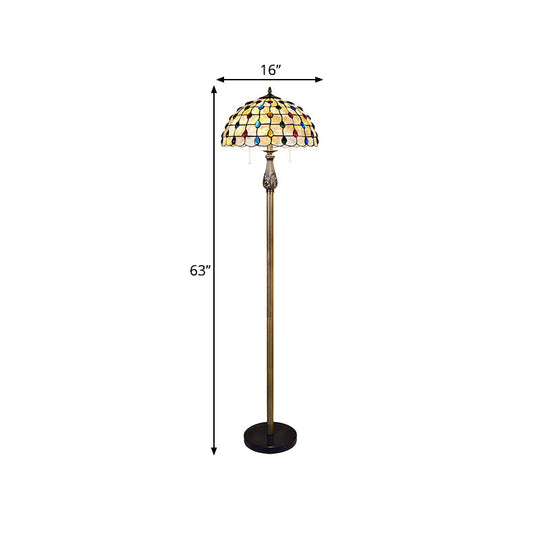 Mediterranean Style Shell Beaded 2-Light White Floor Lamp With Grid Dome Shade