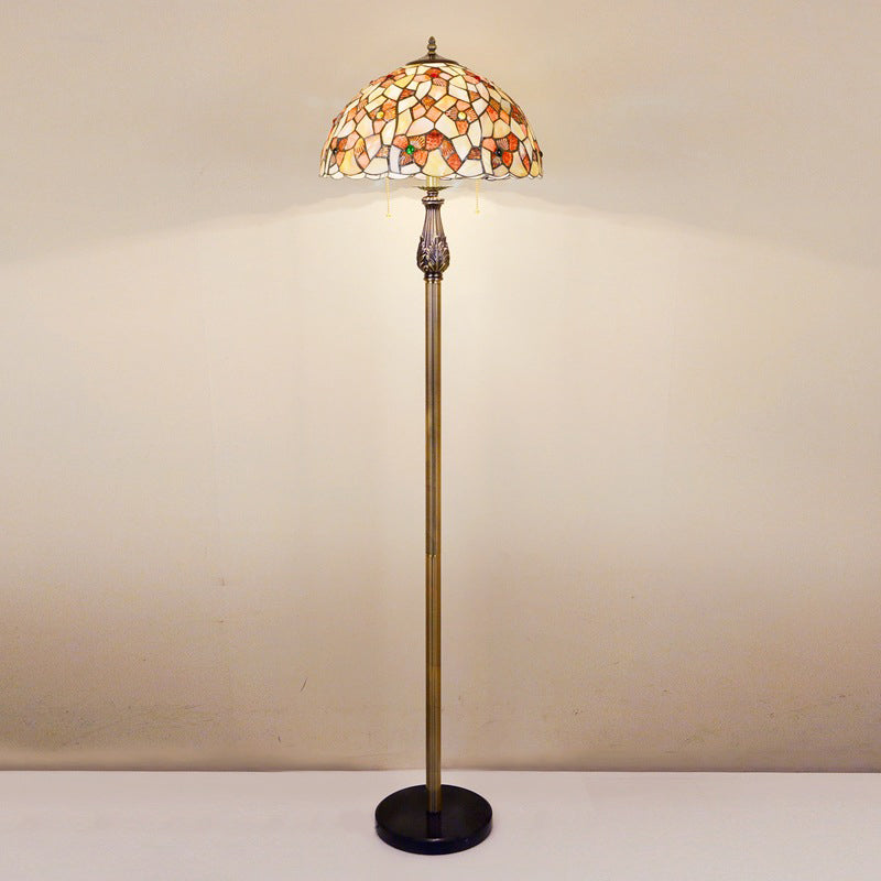 Tiffany 2-Light Shell Pull Chain Floor Lamp With Blossom Design - White