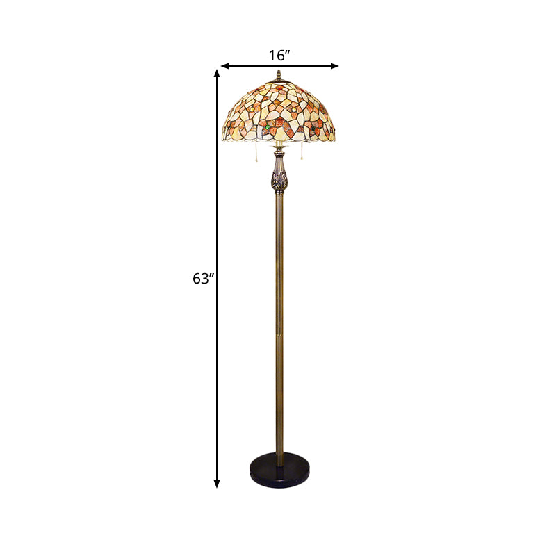 Tiffany 2-Light Shell Pull Chain Floor Lamp With Blossom Design - White