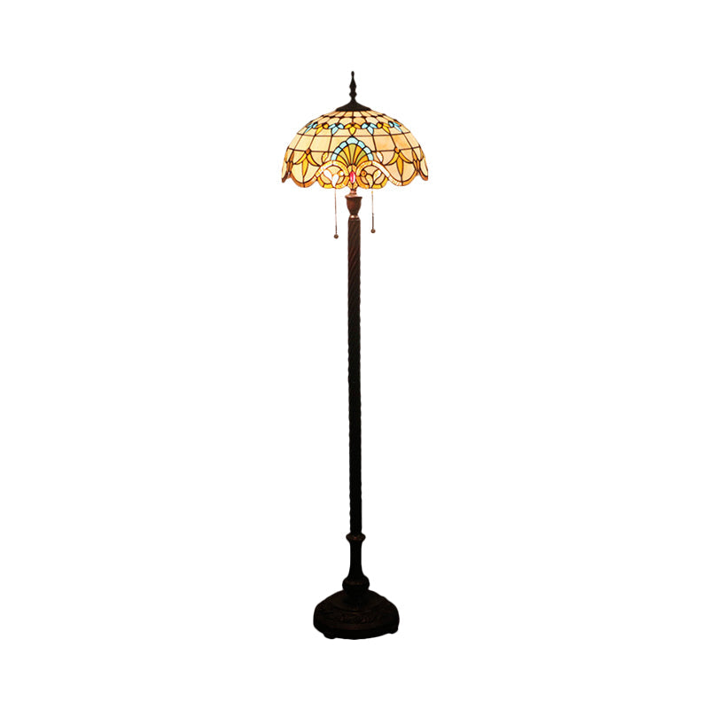 Baroque Dome Hand-Cut Glass Floor Lamp With Pull Chain - 2 Bulbs Black