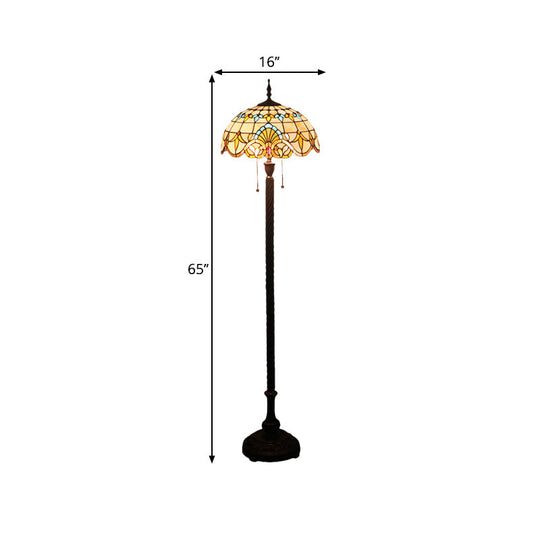 Baroque Dome Hand-Cut Glass Floor Lamp With Pull Chain - 2 Bulbs Black