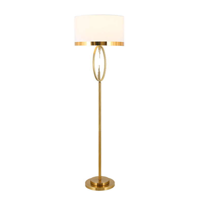 Brass Drum Stand Up Lamp: Classic Fabric 1-Light Floor Lighting For Living Room Reading With Circle