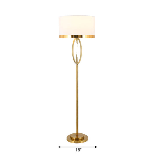 Brass Drum Stand Up Lamp: Classic Fabric 1-Light Floor Lighting For Living Room Reading With Circle