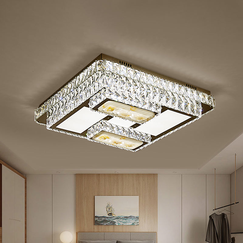 Chrome Ceiling Mounted Crystal Led Flush Lamp With Lotus Pattern
