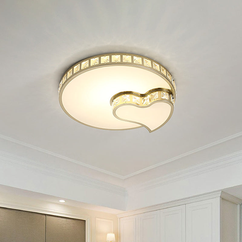 Gold Flushmount Led Ceiling Light With Cut Crystal Heart & Round Design - Simple Style