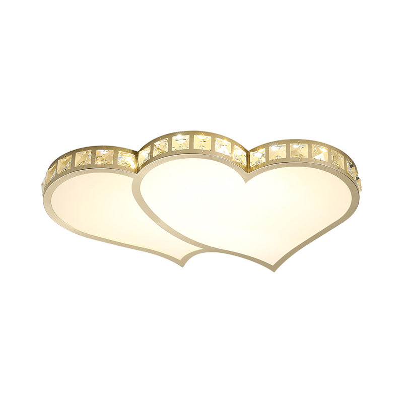 Contemporary Crystal Block Flush Mount Lighting Fixture With Gold Led Loving Heart