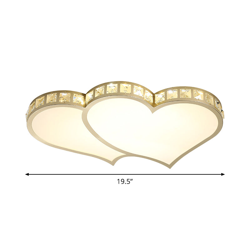 Contemporary Crystal Block Flush Mount Lighting Fixture With Gold Led Loving Heart