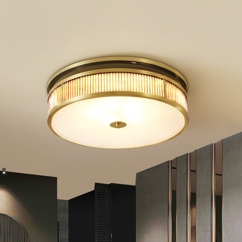 Minimalist Brass Ceiling Flush Mount Lamp With Opal Glass Shade - 4 Lights For Great Room