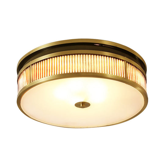 Minimalist Brass Ceiling Flush Mount Lamp With Opal Glass Shade - 4 Lights For Great Room