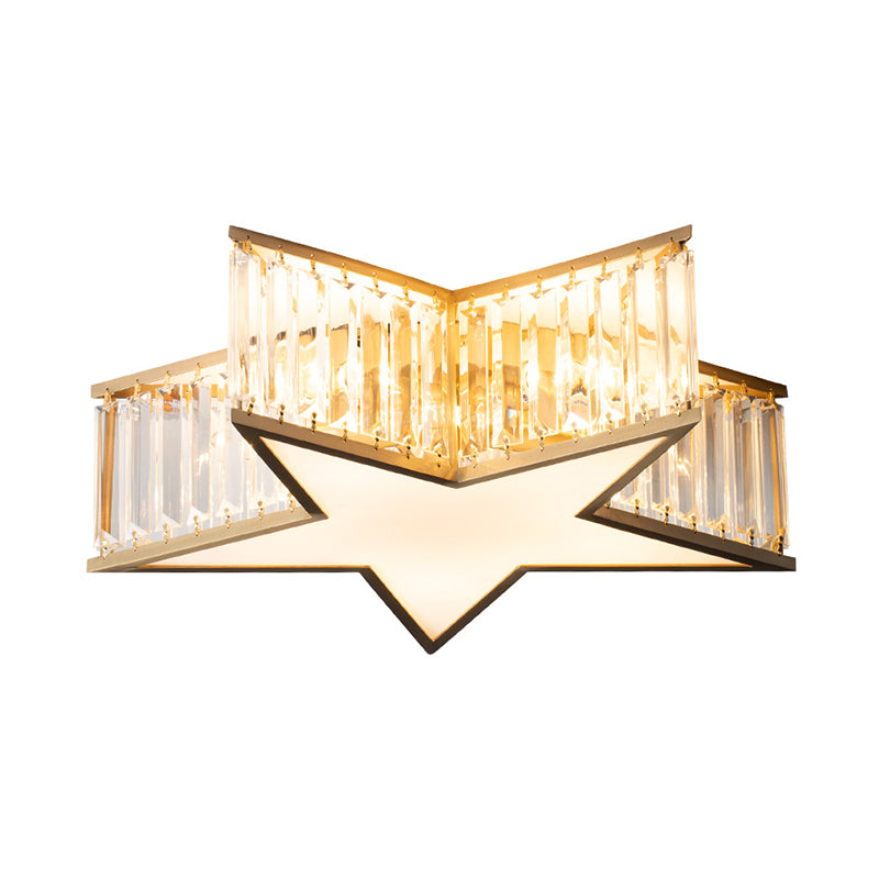 Gold Crystal Bedroom Flush Mount: Simple Rectangle Design With 5 Lights
