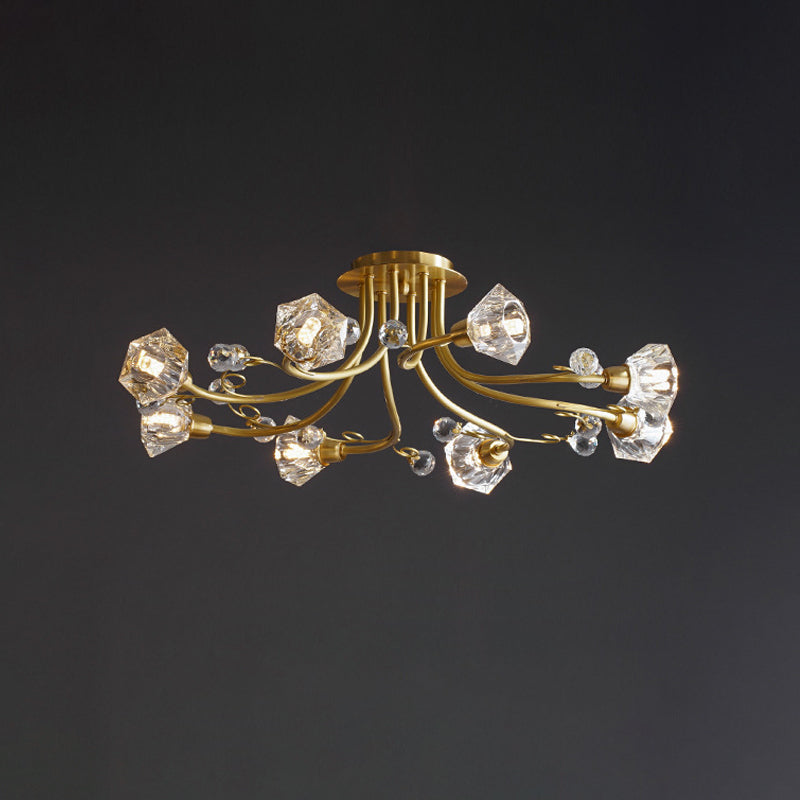 Minimalist 8-Head Gold Crystal Flush Mount Ceiling Lighting