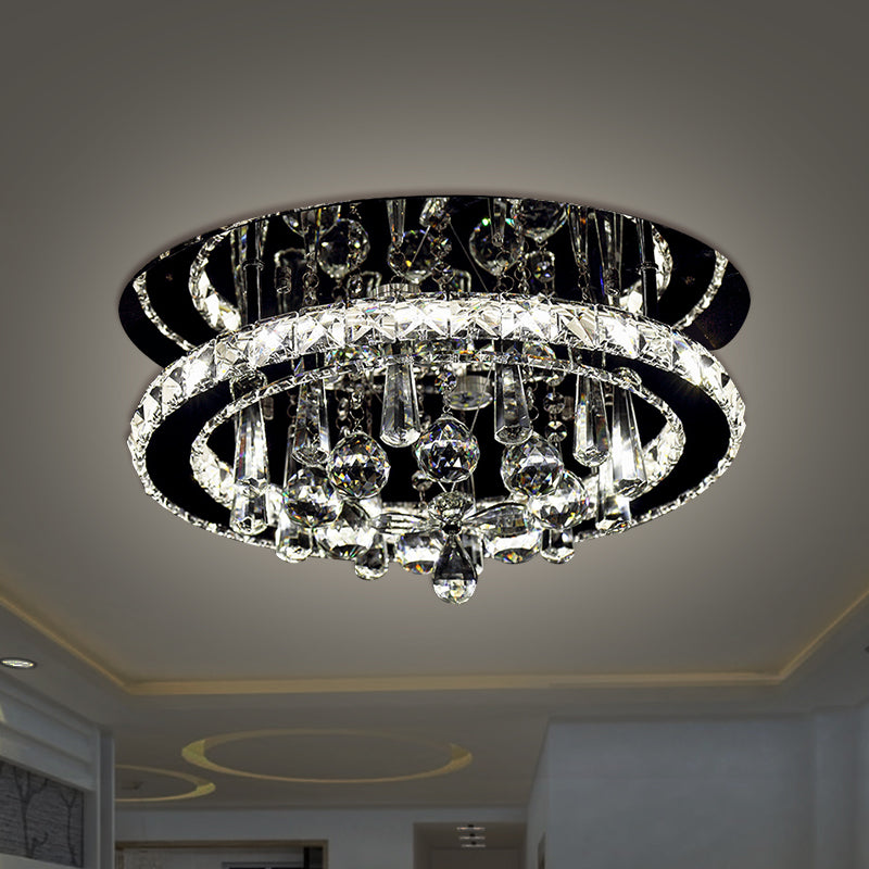 Simplistic Round Led Crystal Ceiling Fixture - Chrome Semi Mount Lighting In Warm/White Light