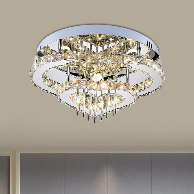 Chrome Loving Heart Led Ceiling Fixture With Crystal Block And Multicolor Light