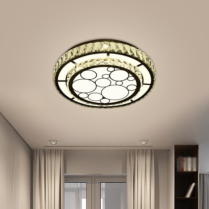 Contemporary Crystal Led Ceiling Light Flush Mount - Modern Hand-Cut Design Chrome Finish 10/19 Wide
