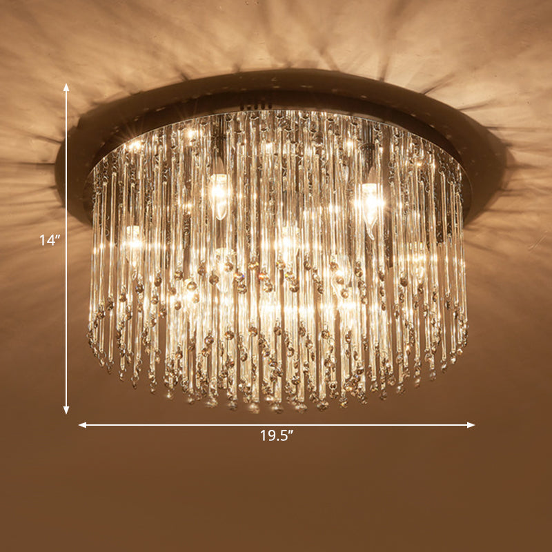 Minimalist Led Bedroom Ceiling Flushmount Lighting With Crystal Drum Shade - 19.5/23.5 W Chrome