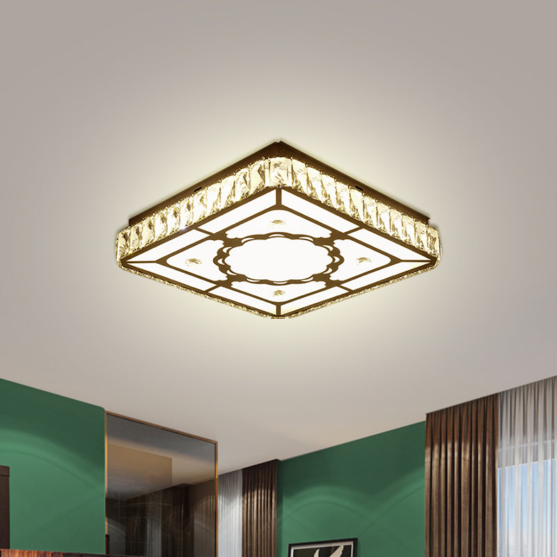 Modern Chrome Flush Mount Ceiling Light With Crystal Led & Artistic Heart Design / Round