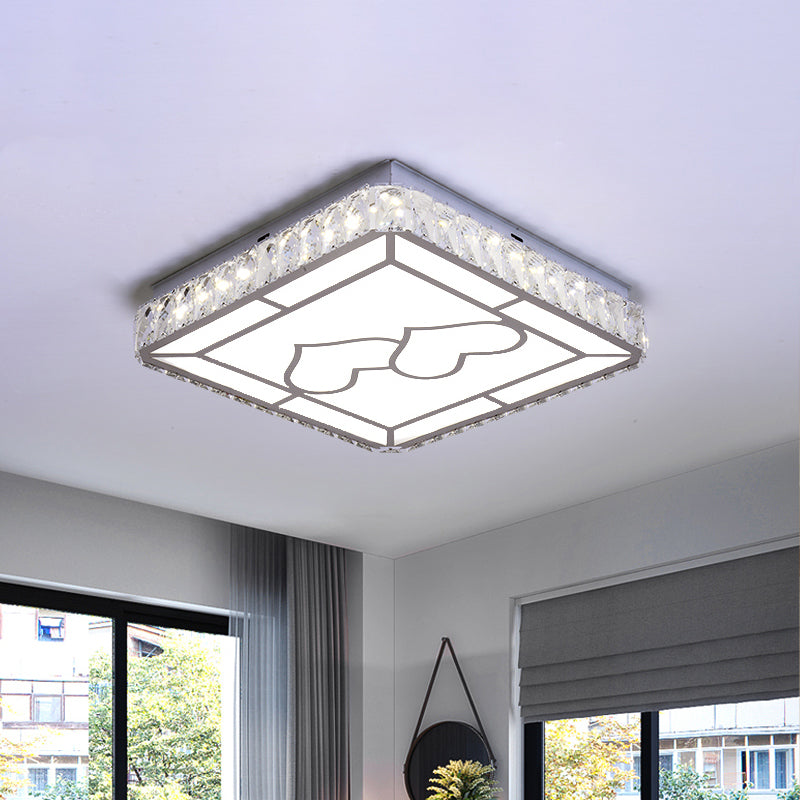 Modern Chrome Flush Mount Ceiling Light With Crystal Led & Artistic Heart Design
