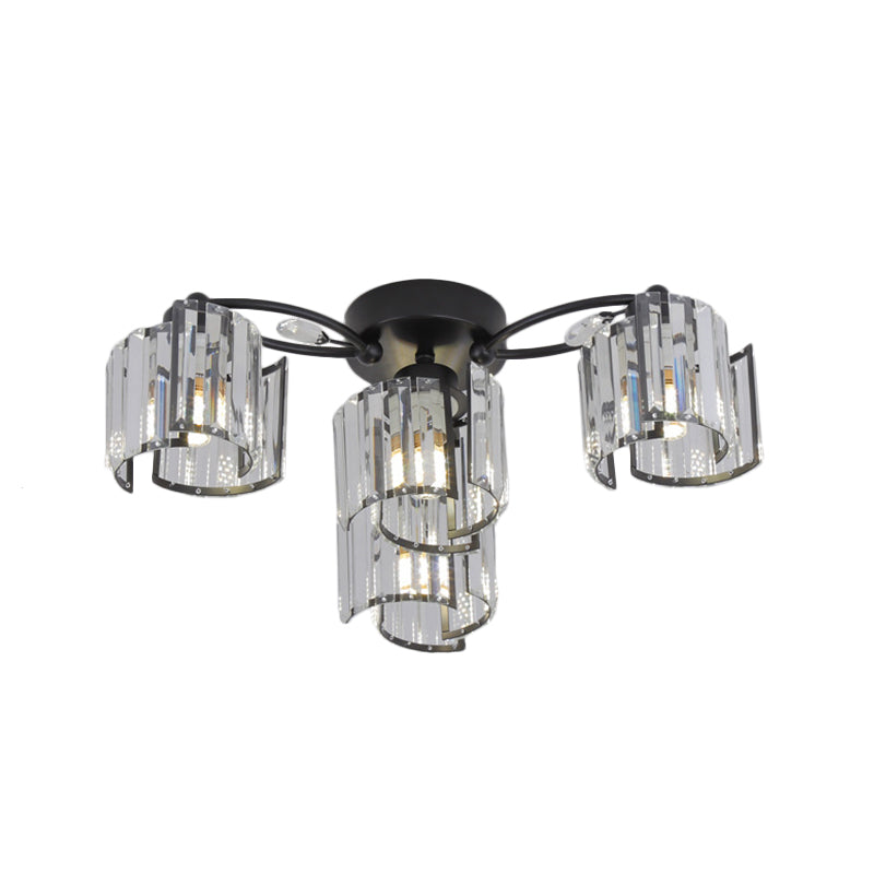 Modern Rectangular Crystal Ceiling Light: Curved Panel Semi Flush Mount With 4/6 Heads For Dining