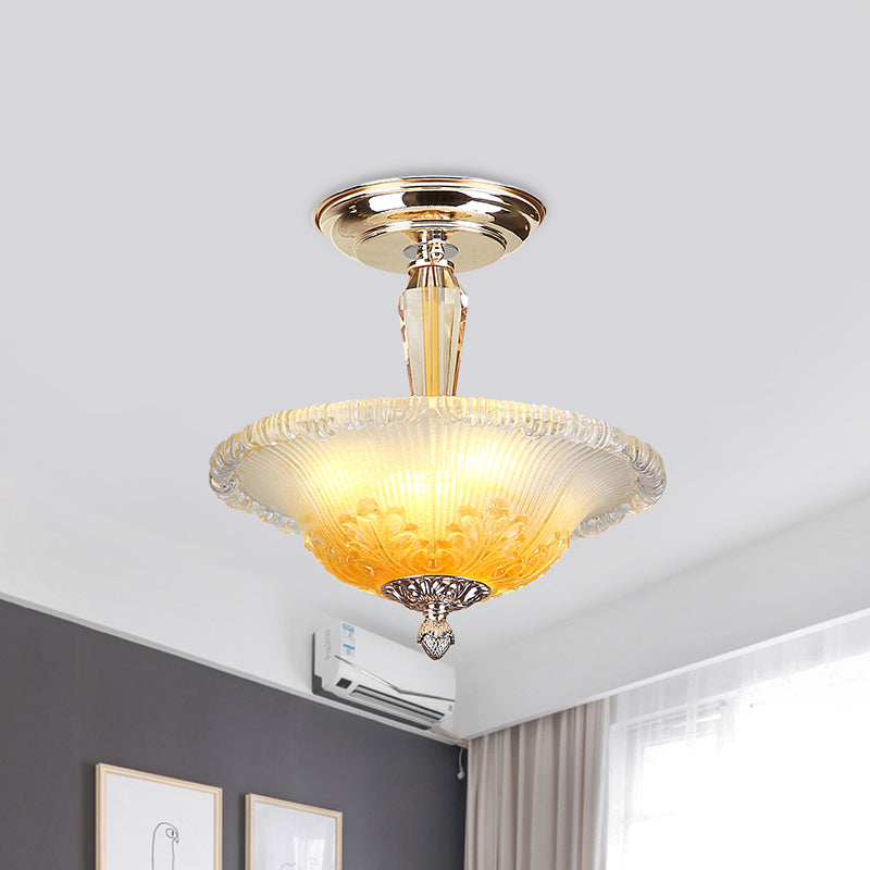 Golden Led Bowl Ceiling Light With Simple White/Yellow Crystal - Ideal For Hallway Yellow