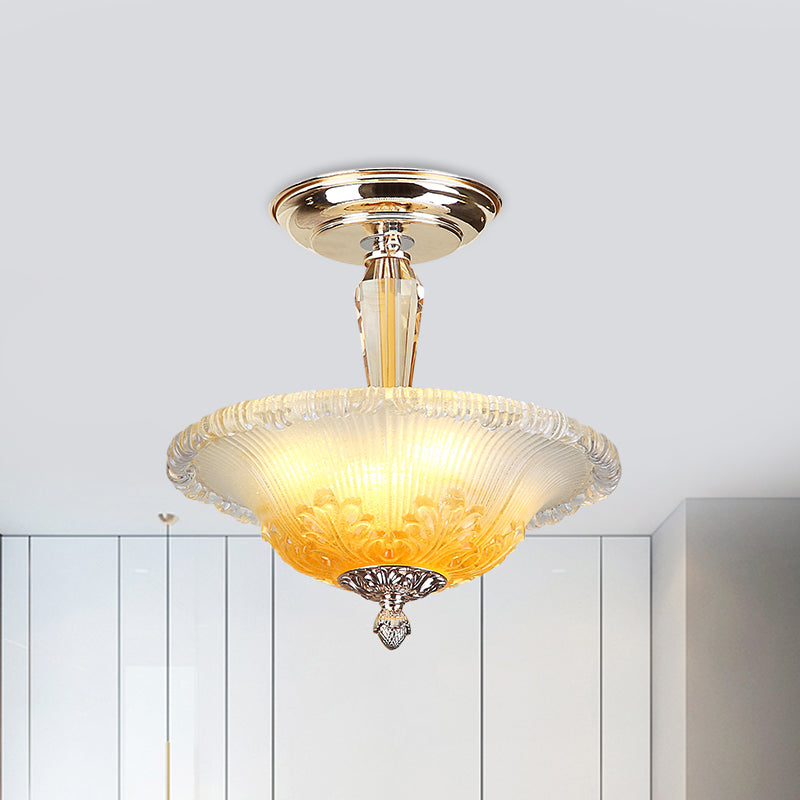 Golden Led Bowl Ceiling Light With Simple White/Yellow Crystal - Ideal For Hallway