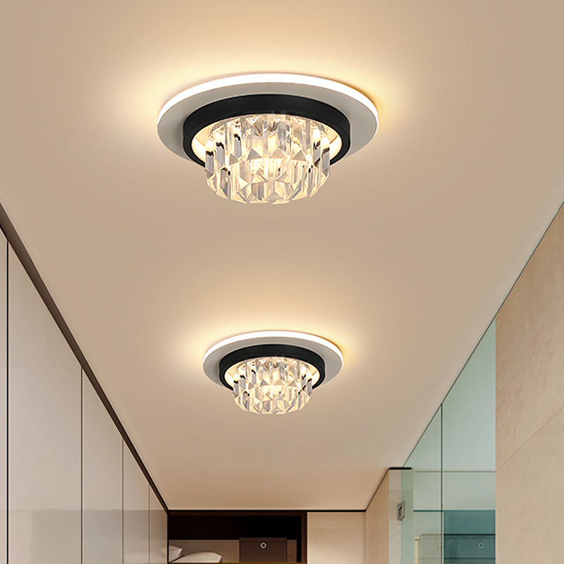 Crystal Led Ceiling Light Fixture In Black For Modern Corridors / Round