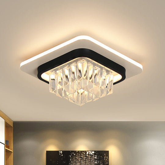 Crystal Led Ceiling Light Fixture In Black For Modern Corridors / Square Plate