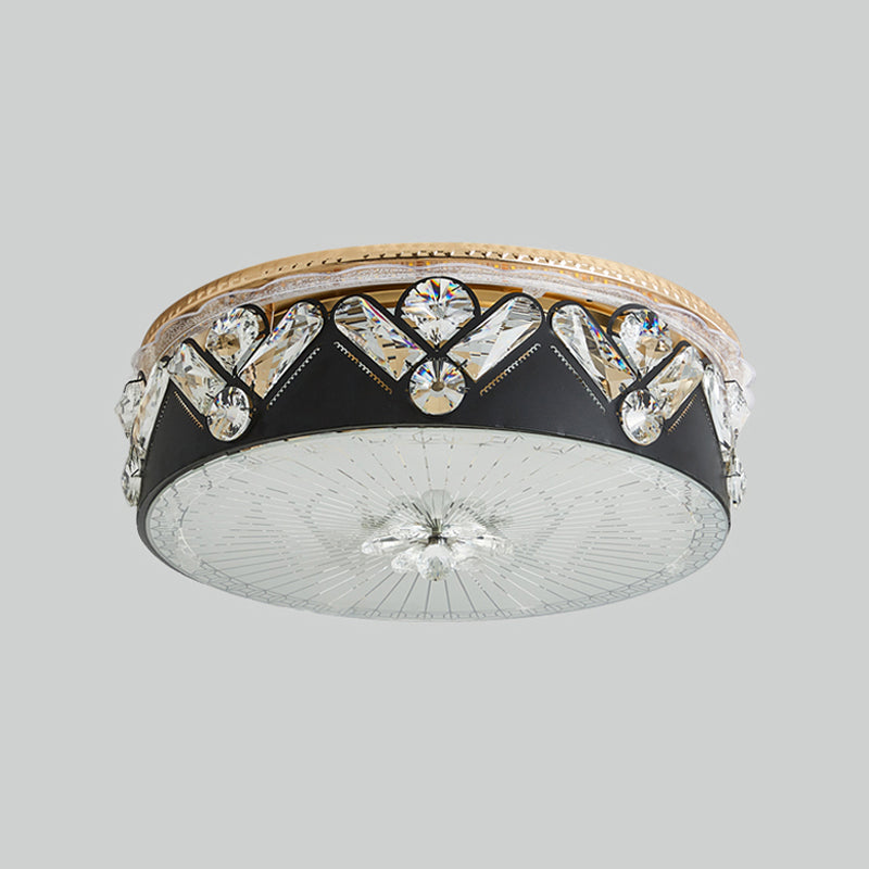 Black Led Ceiling Flush Mount Lamp With Hand-Cut Crystal And Contemporary Style