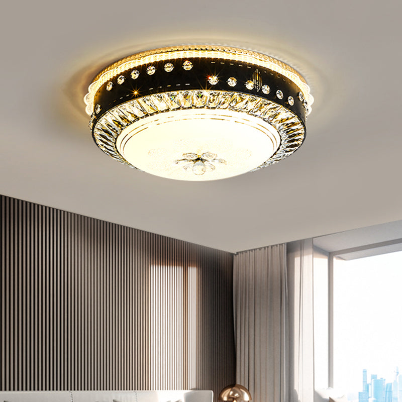 Black Led Ceiling Flush Mount Lamp With Hand-Cut Crystal And Contemporary Style / B