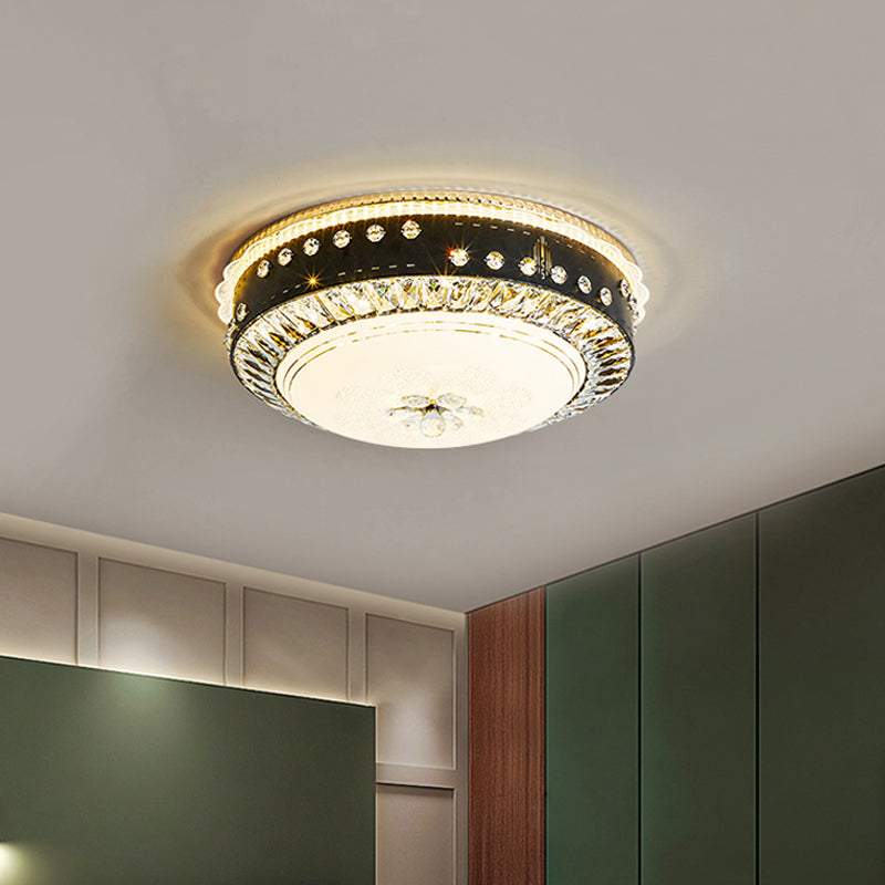 Black Led Ceiling Flush Mount Lamp With Hand-Cut Crystal And Contemporary Style