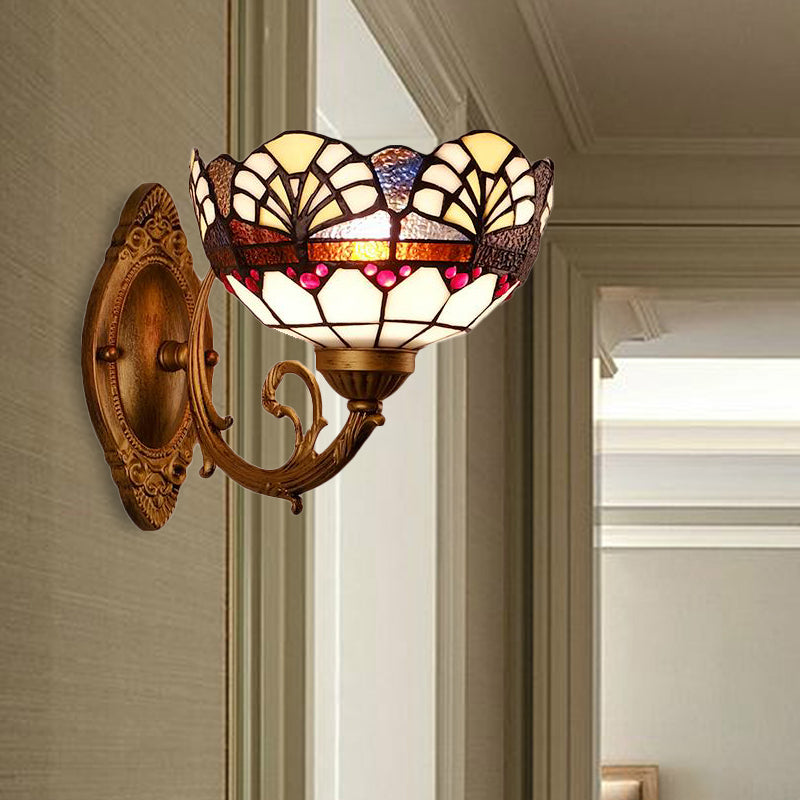 Vintage Stained Glass Wall Sconce Light For Living Room Brass