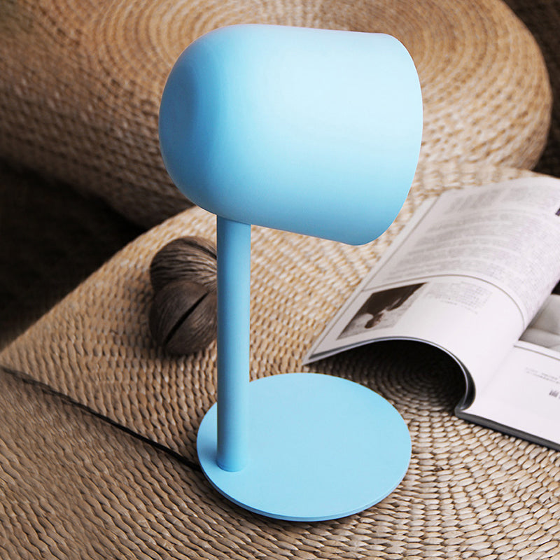 Macaron Style Study Room Desk Lamp - Dome Metallic Shade Gray/White Lighting With 1 Light Blue