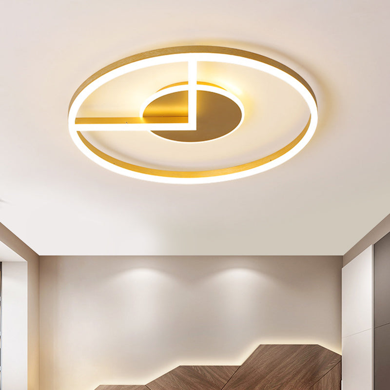 Modern Circle Ceiling Mount Led Fixture In Gold White/Warm Light - 16/19.5 Metal Flush Lighting For