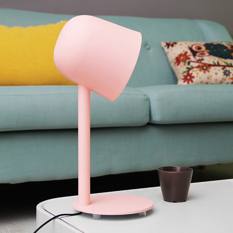 Macaron Style Study Room Desk Lamp - Dome Metallic Shade Gray/White Lighting With 1 Light Pink