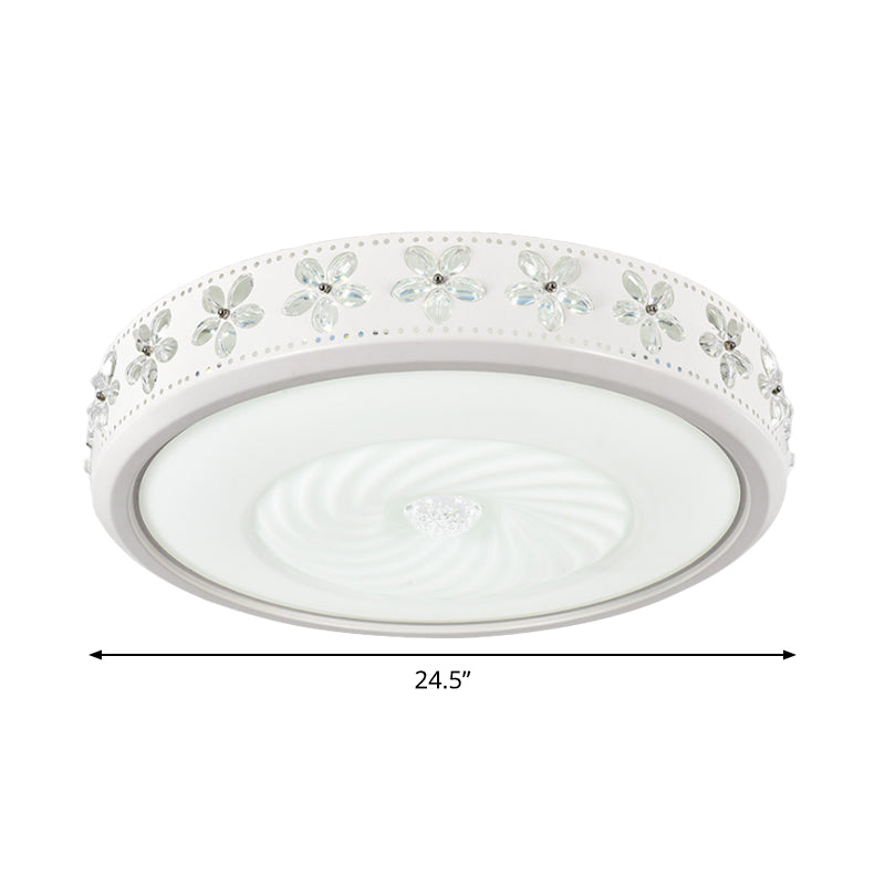 Minimalist Round Metal Ceiling Fixture - Led Flush Mount Lamp With Crystal Deco Warm/White Light