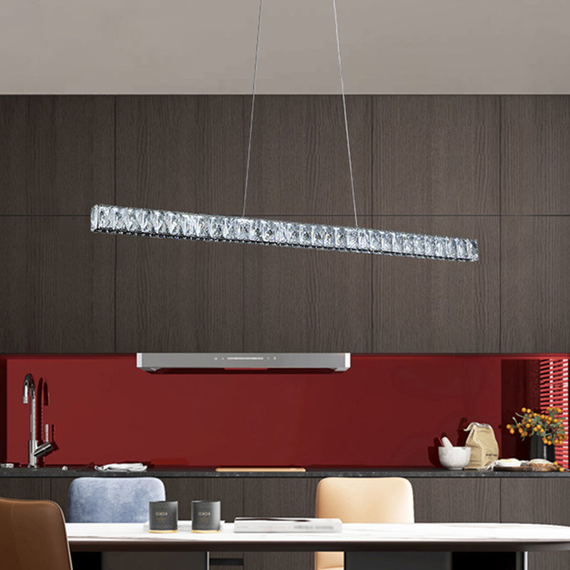 Linear Crystal Block Island Pendant Led Lighting In Silvery Modern Style For Dining Room Suspension