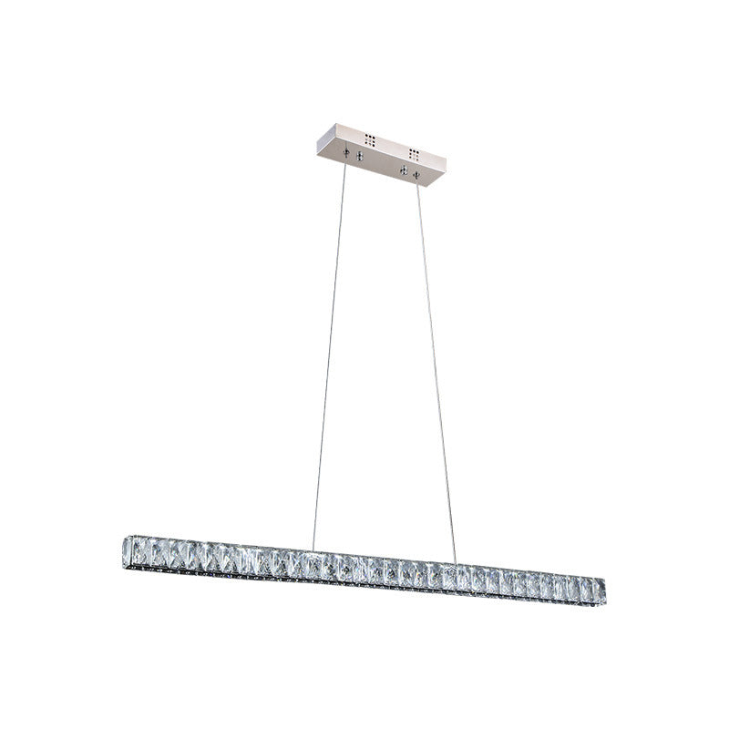 Linear Crystal Block Island Pendant Led Lighting In Silvery Modern Style For Dining Room Suspension