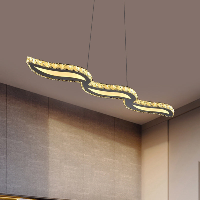 Minimalist Led Crystal Ceiling Light For Restaurant With Silver Island Pendant